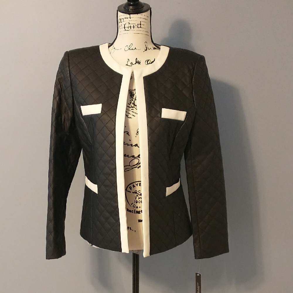 Tahari Black and White Quilted Blazer